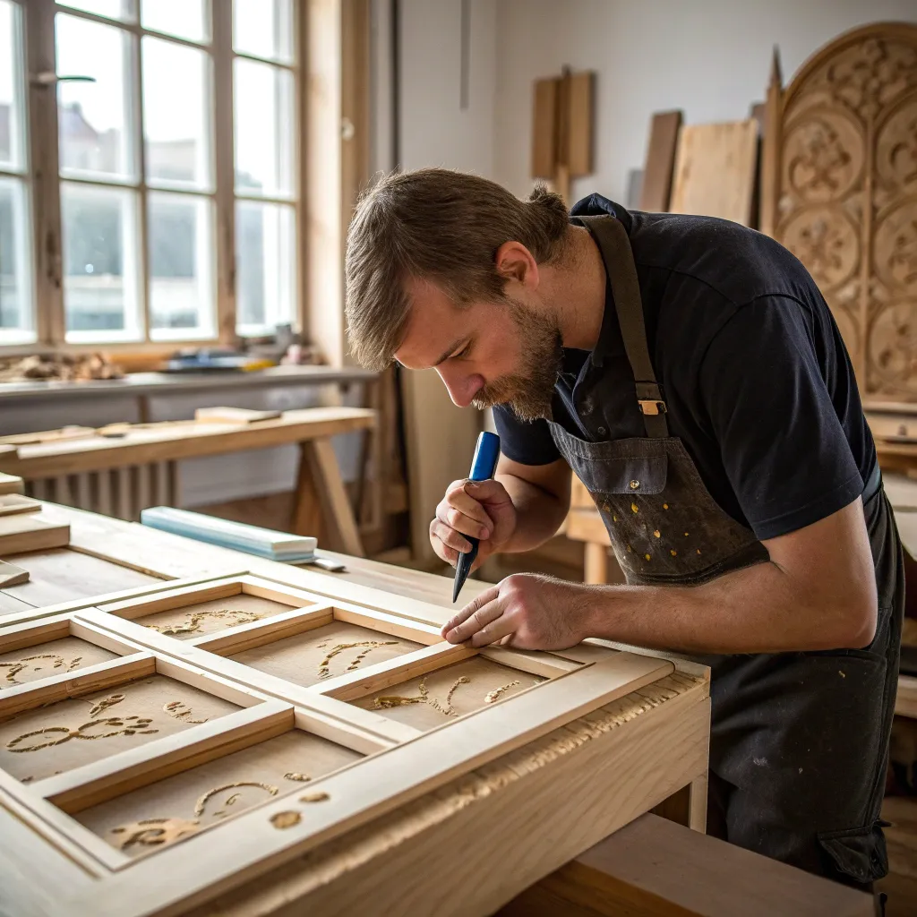 Craftsman working on custom built-in furniture